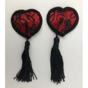 n203 Heart Edged Tassle Nipple Cover Blk