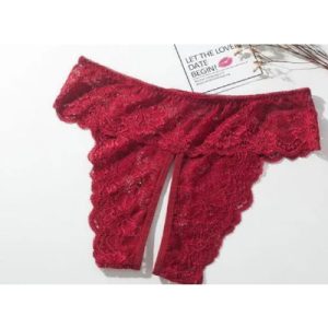 Lace Crutchless Burgundy 10-12