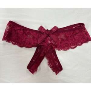 Lace Crutchless G-String Wine 10